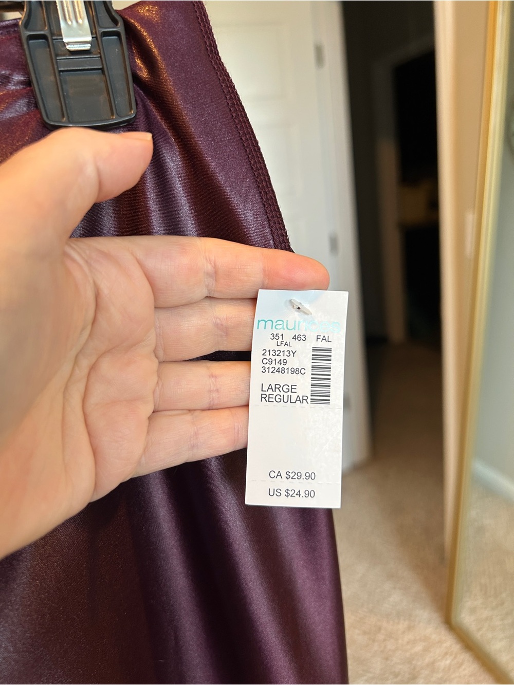 Maurices Faux Leather Shiny Burgundy Maroon Oxblood Leggings Size Large - Picture 3 of 7
